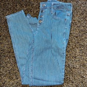 Blue and white striped skinny jeans